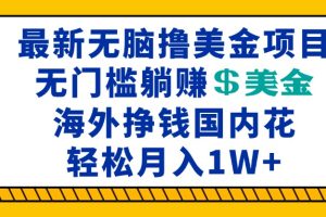 最新海外无脑撸美金项目，无门槛躺赚美金，海外挣钱国内花，月入一万加